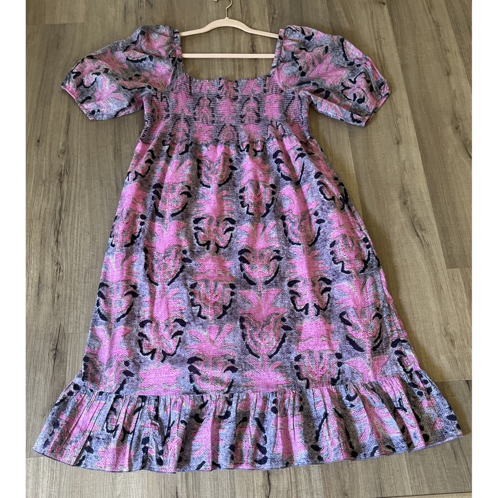 Nic + Zoe Petal Patch Smocked Midi Dress Pockets Lined Cottagecore Size XL